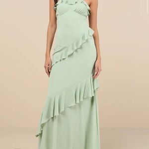 NWT Lulu's Mint Asymmetrical Ruffle Dress